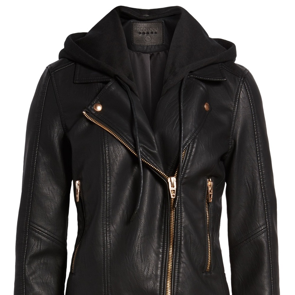 BlankNYC Faux Leather Hooded Moto Jacket, Size XL